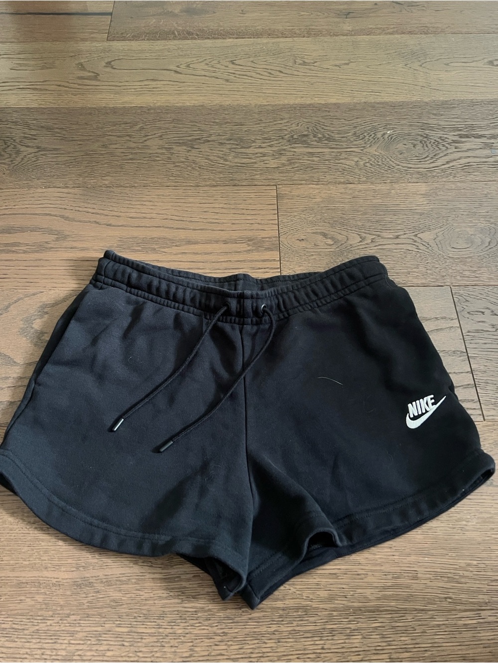 Nike Women's Black Athletic Drawstring Shorts with White Logo